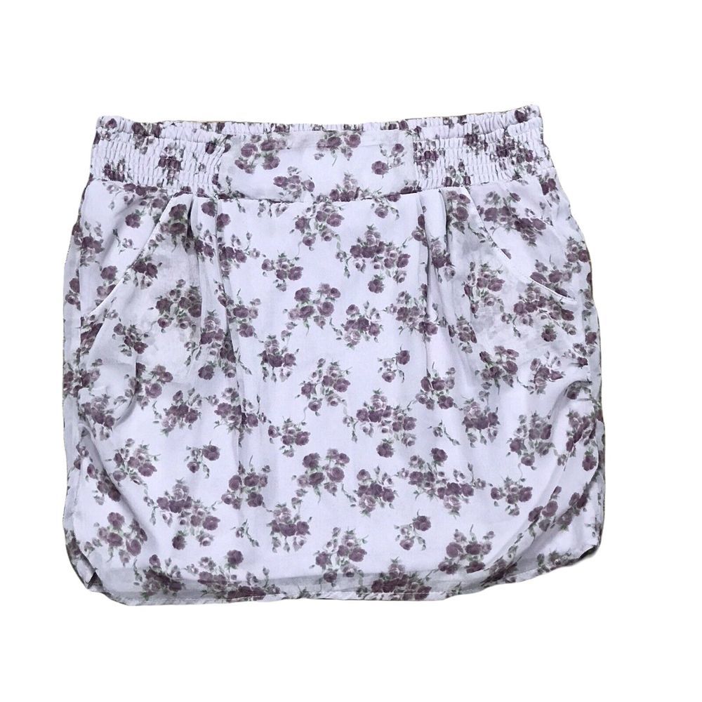 Mimi Chica Super Cute Mini Skirt ~ Sz M ~ Purple ~ Floral ~ Elastic Waist